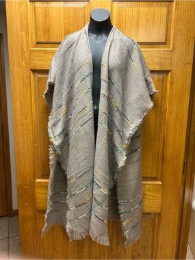 NWT Max Studio Striped Knit Kimono / Ruana with Fringe